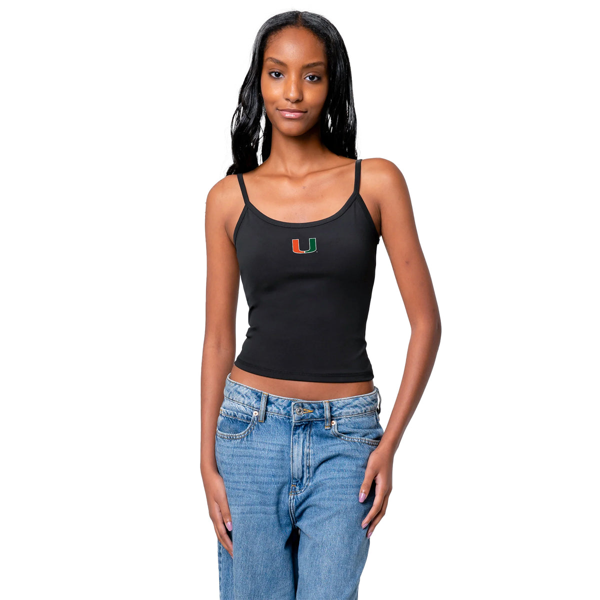 ESTABLISHED & CO. Miami Hurricanes Women's Black Split-U The Catch Cami