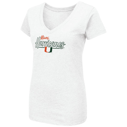 Colosseum Miami Hurricanes Women's White Classsic Script V-Neck T-Shirt