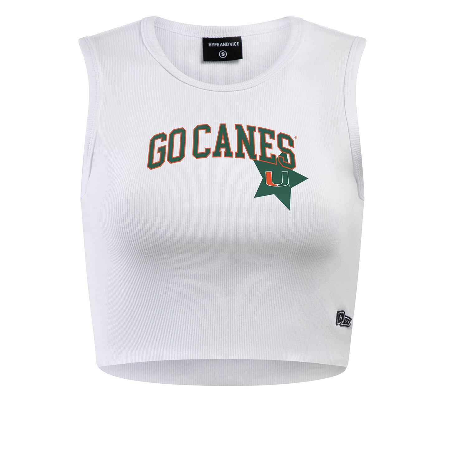 Hype & Vice Miami Hurricanes Women's White Go Canes Star Cropped Tank Top