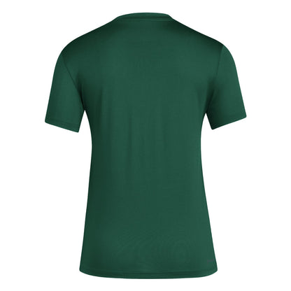 adidas Miami Hurricanes Women's Green AEROREADY Hurricanes Baseball Old English M T-Shirt - Back View
