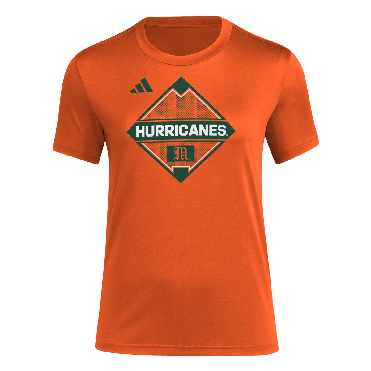 adidas Miami Hurricanes Women&#39;s Orange AEROREADY Hurricanes Baseball Diamond T-Shirt - Front View