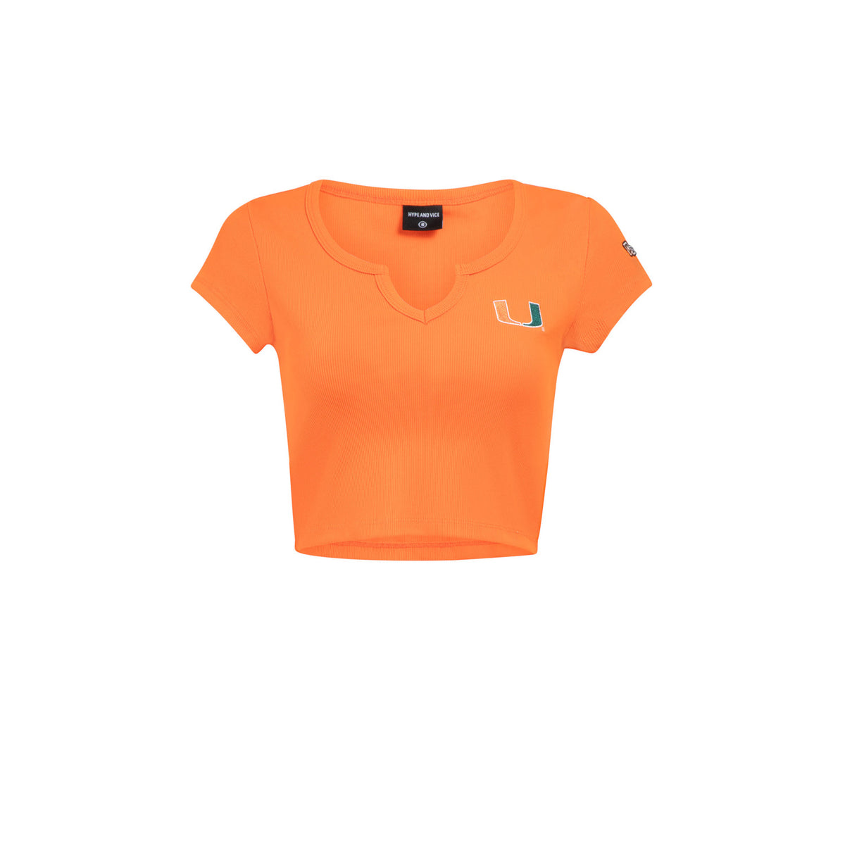 Hype &amp; Vice Miami Hurricanes U Orange Cali Ribbed Cropped T-Shirt