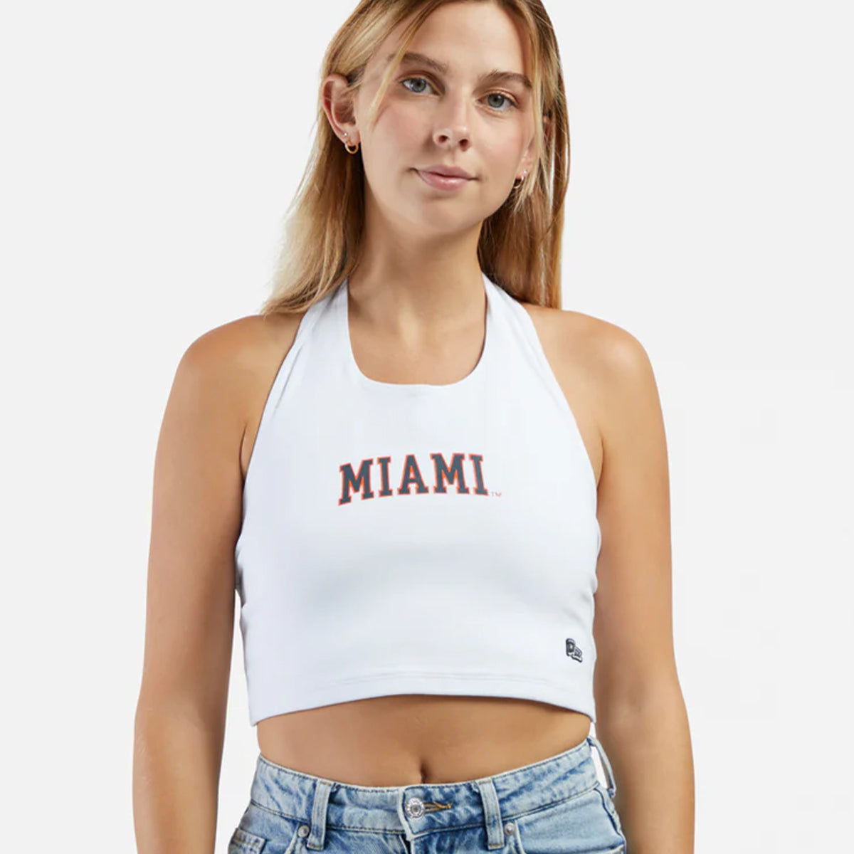 Hype &amp; Vice Miami Hurricanes White Tailgate Top - Model Front View