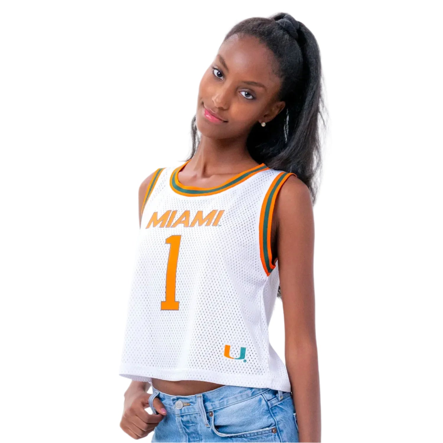 ESTABLISHED & CO. Miami Hurricanes Women's White Mesh Basketball Jersey - Alternate Model View