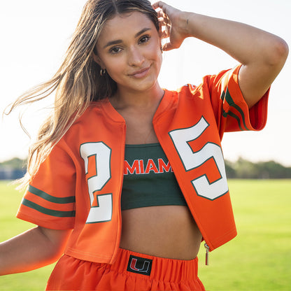 ESTABLISHED & CO. Miami Hurricanes Women's Orange Zip-Up Cropped Shirt