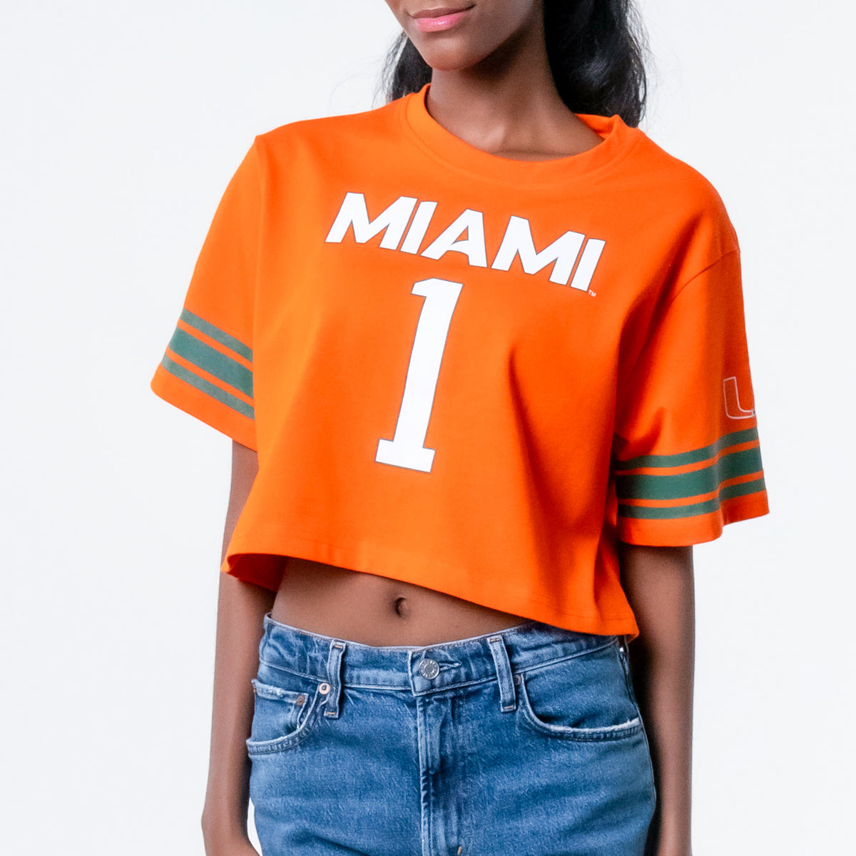 ESTABLISHED &amp; CO. Miami Hurricanes Women&#39;s Orange Cropped #1 T-Shirt