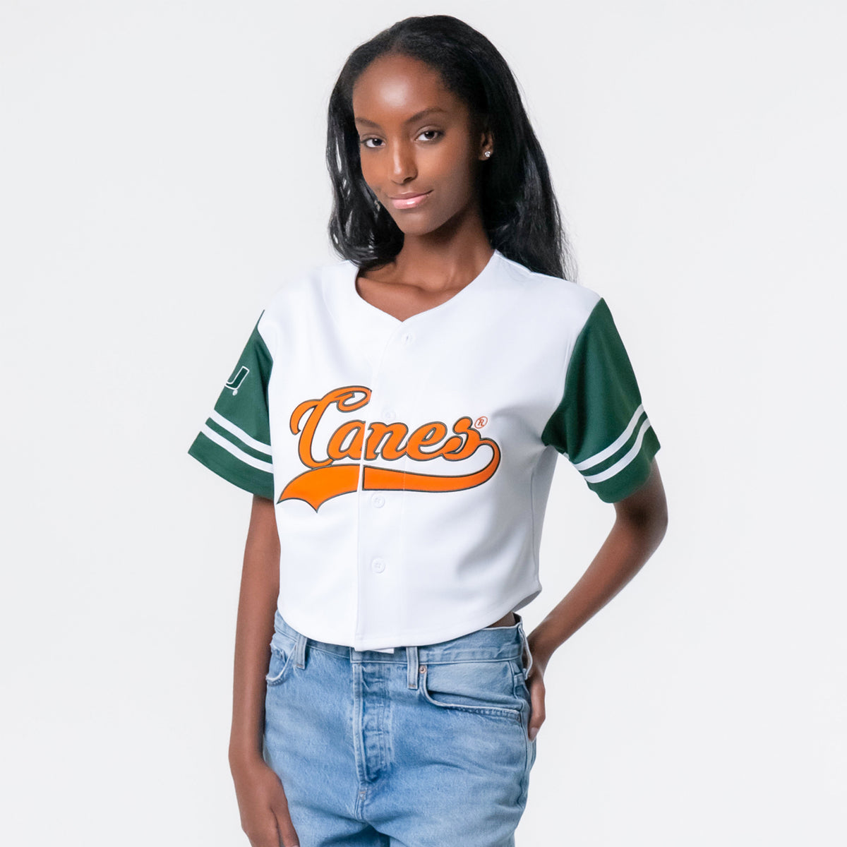 ESTABLISHED &amp; CO. Miami Hurricanes Women&#39;s White Cropped Canes Shirt