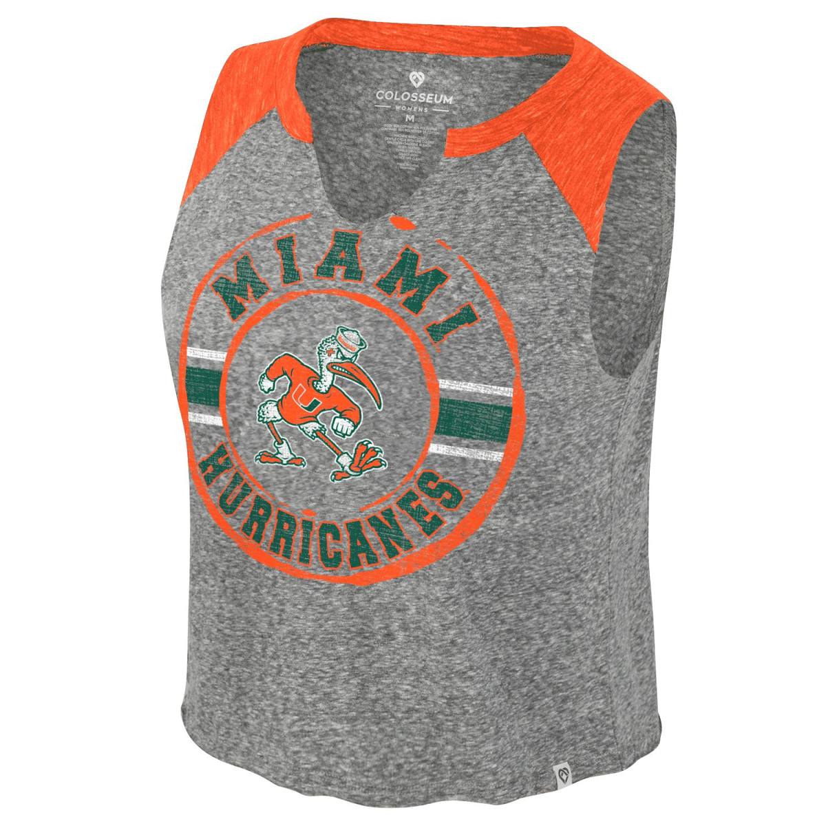 Colosseum Miami Hurricanes Women&#39;s Grey V-Neck Cropped Sebastian Tank Top