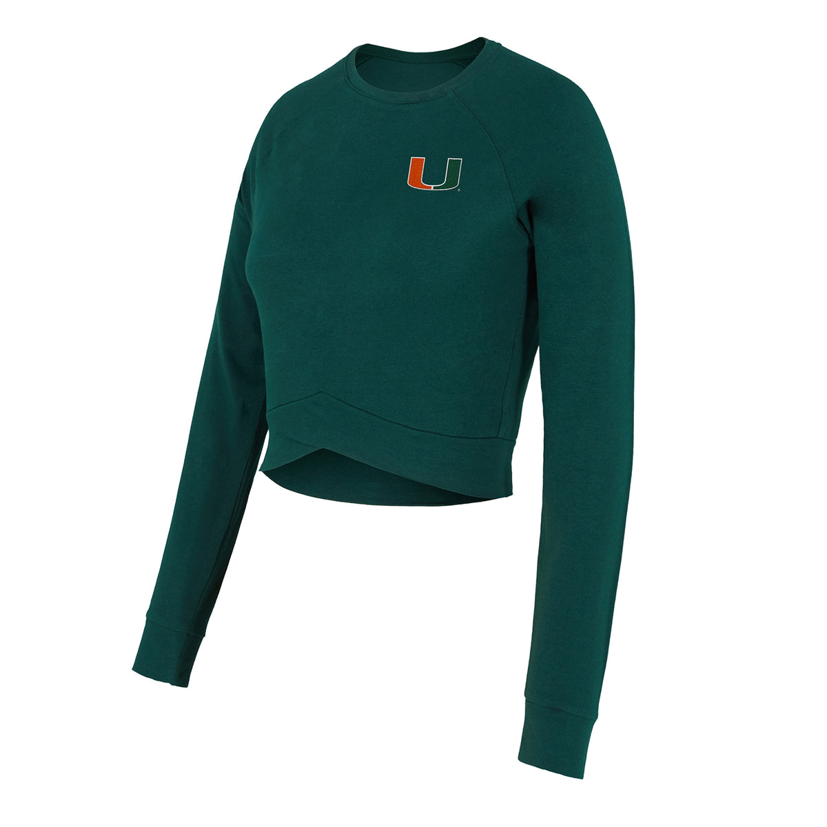 Concepts Sport Miami Hurricanes Women&#39;s Green U Logo Cropped Long Sleeve T-Shirt