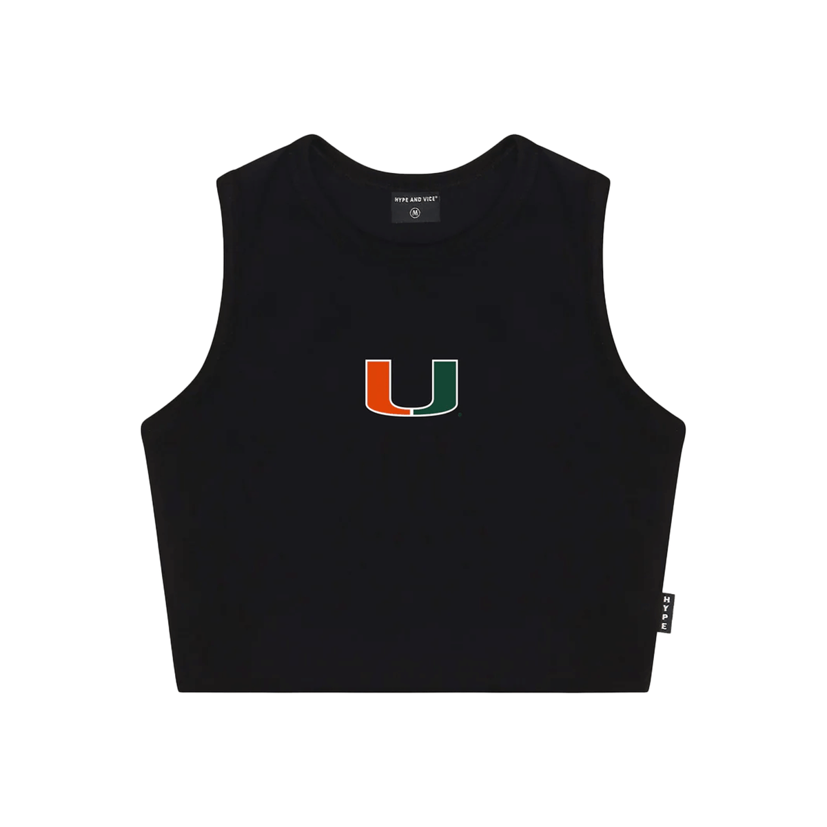 Hype and Vice Miami Hurricanes Women&#39;s Black Halter Cut Off Tank Top