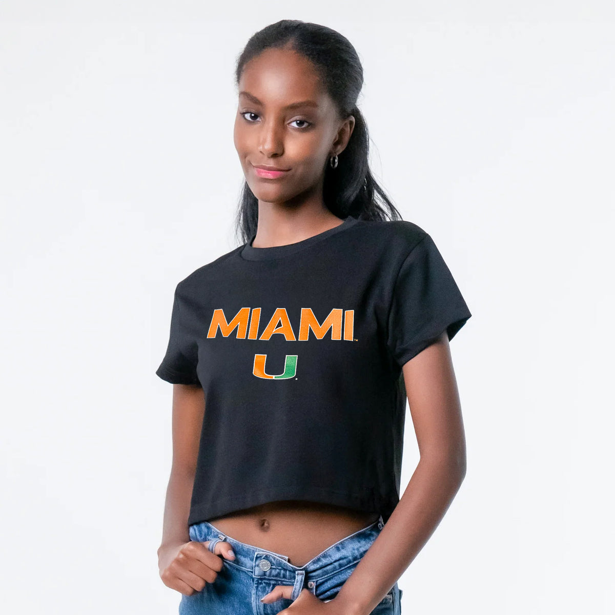 ESTABLISHED &amp; CO. Miami Hurricanes Women&#39;s Black Miami Crop Top