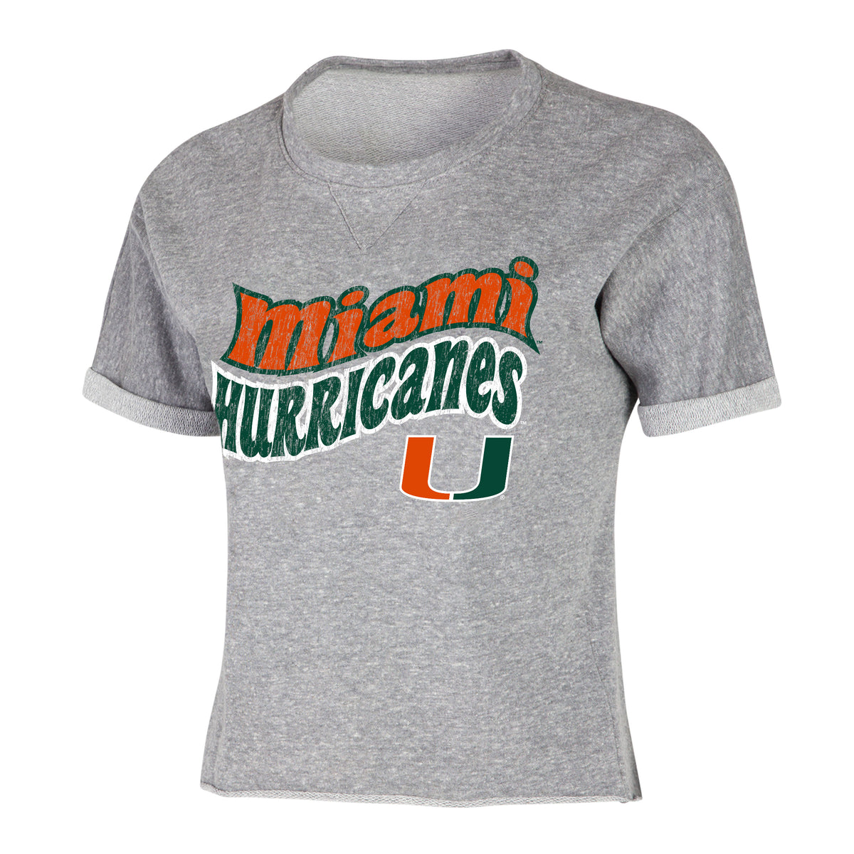 Concepts Sport Miami Hurricanes Women&#39;s Grey Groovy Miami Hurricanes T-Shirt - Front View