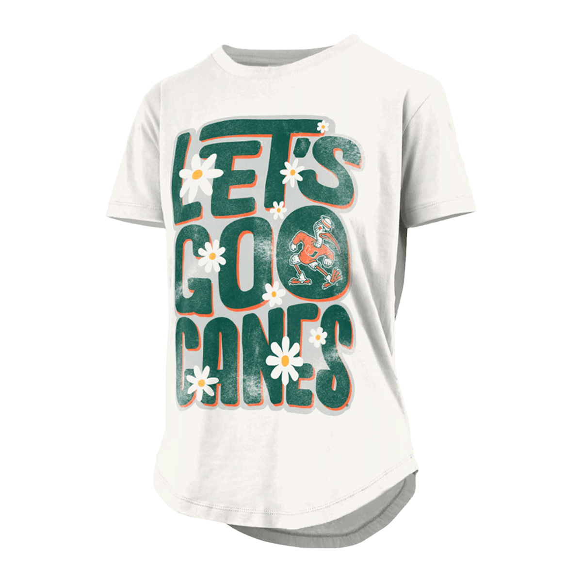 Pressbox Miami Hurricanes Women&#39;s White Lets Go Floral T-Shirt - Front View