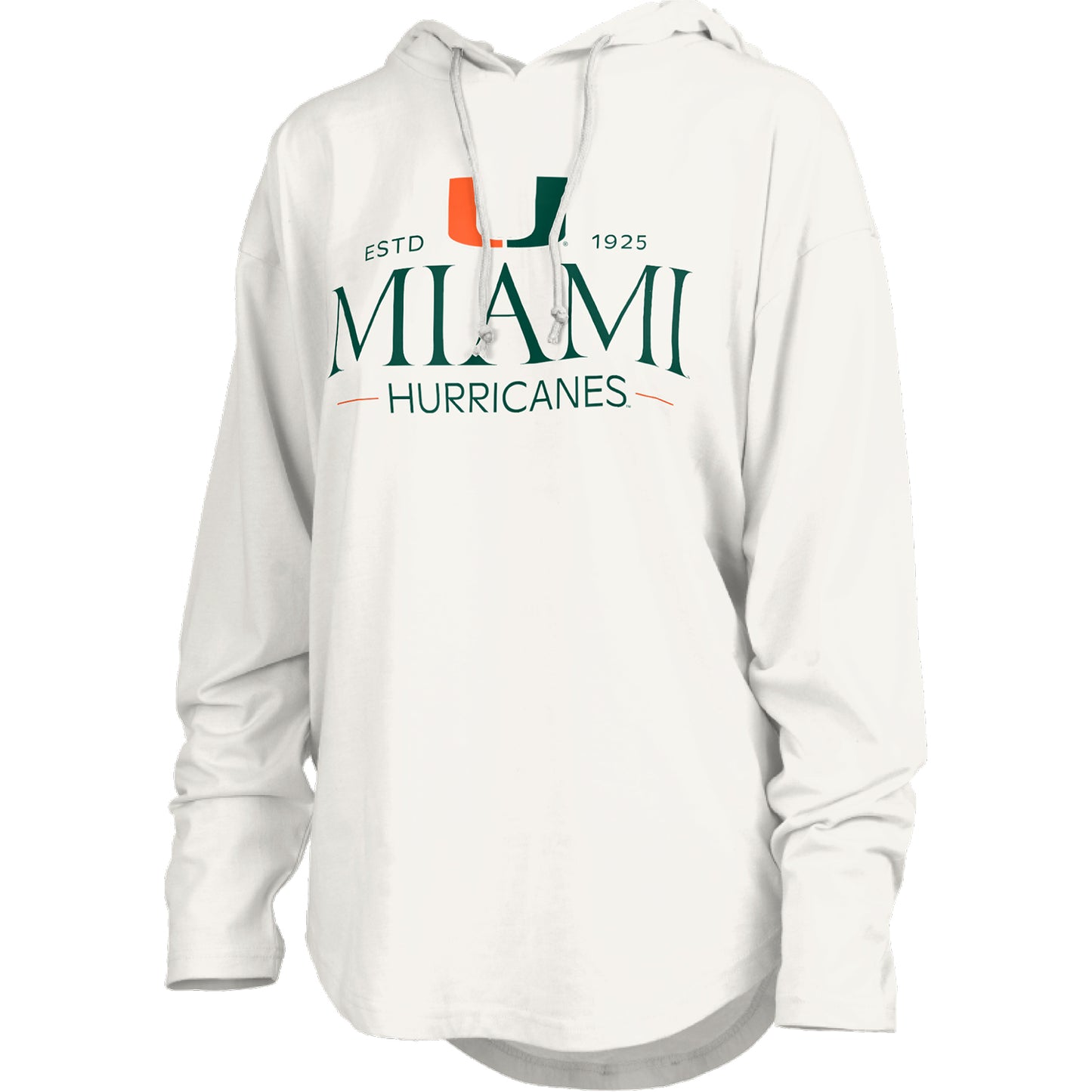 Pressbox Miami Hurricanes Women's White Long Sleeve Hooded T-Shirt