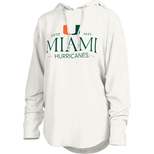 Pressbox Miami Hurricanes Women's White Long Sleeve Hooded T-Shirt