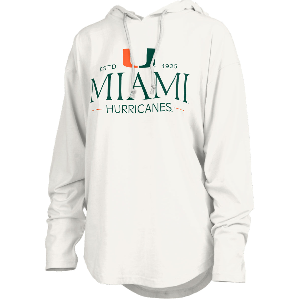 Pressbox Miami Hurricanes Women&#39;s White Long Sleeve Hooded T-Shirt