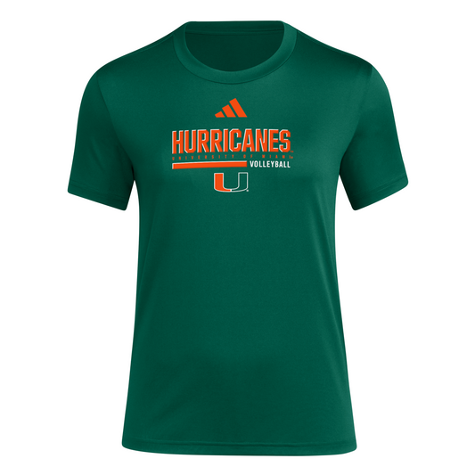 adidas Miami Hurricanes Women's Green Miami Volleyball Pregame Performance T-Shirt