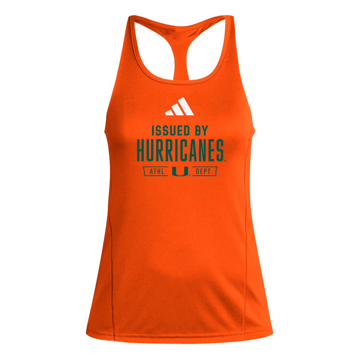 adidas Miami Hurricanes Women&#39;s Orange &#39;Issued By Hurricanes&#39; D4T Performance Racerback Tank