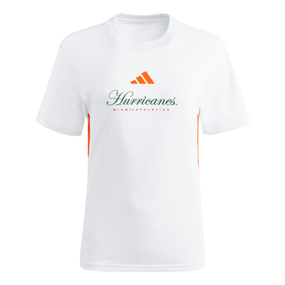 adidas Miami Hurricanes Women's White Hurricanes Athletics Script T-Shirt