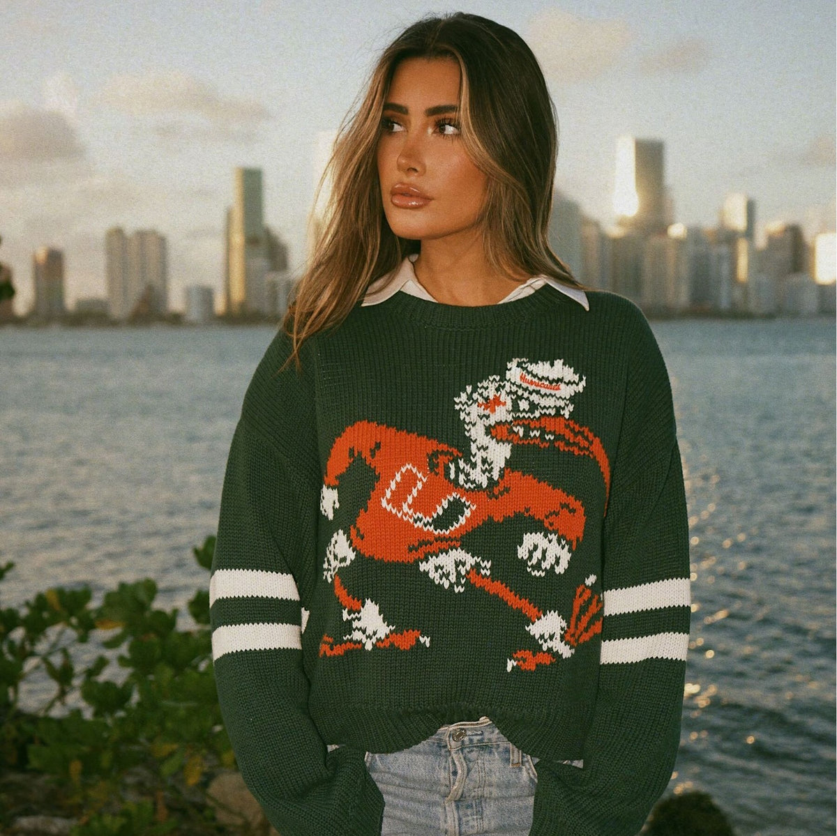 LAFAVRE Miami Hurricanes Women&#39;s Green Sebastian Knit Sweater