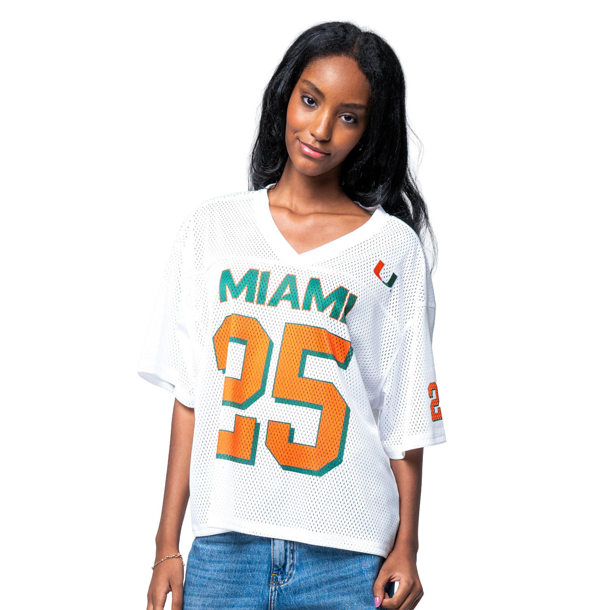 ESTABLISHED &amp; CO. Miami Hurricanes Women&#39;s White #25 Classic Football Jersey