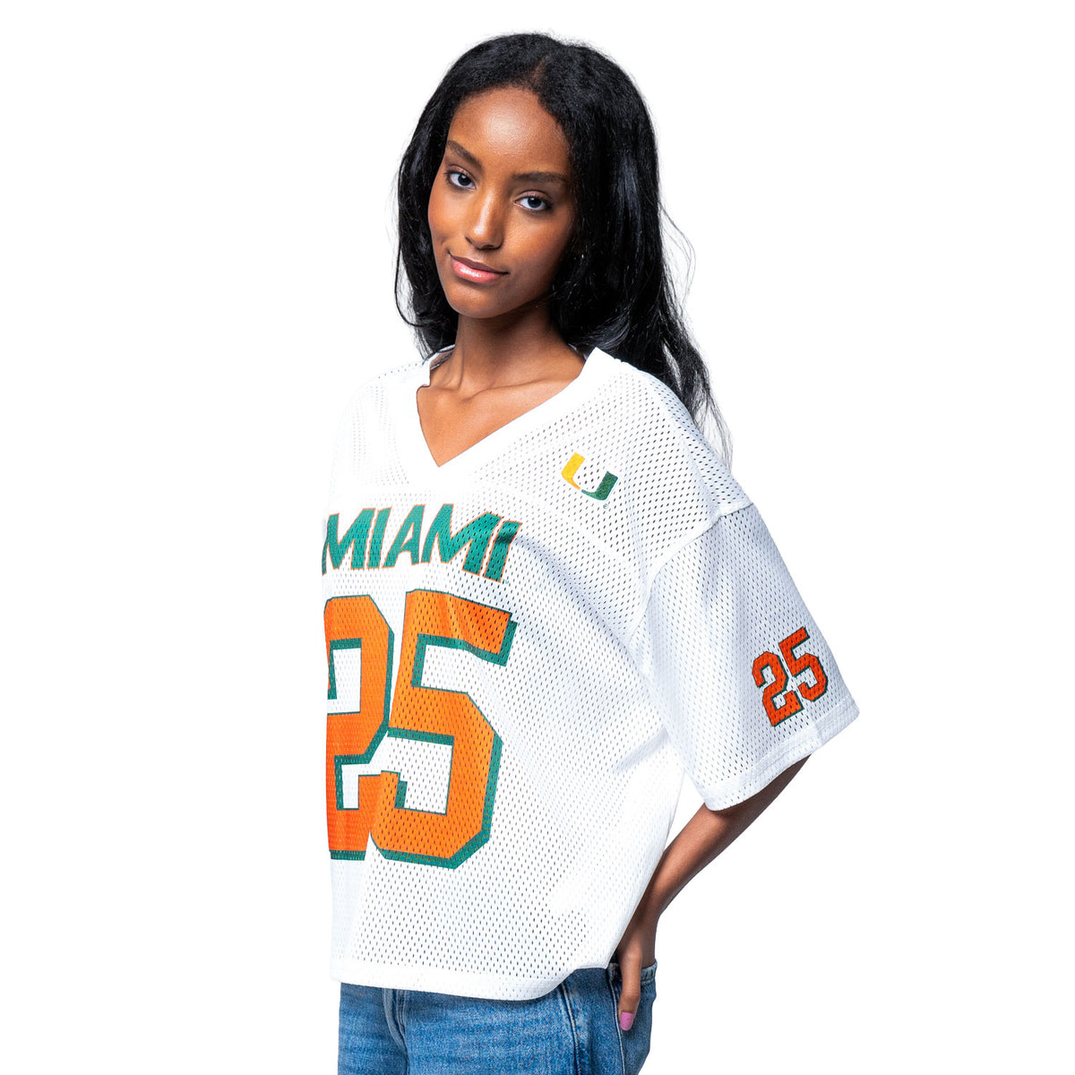 ESTABLISHED &amp; CO. Miami Hurricanes Women&#39;s White #25 Classic Football Jersey