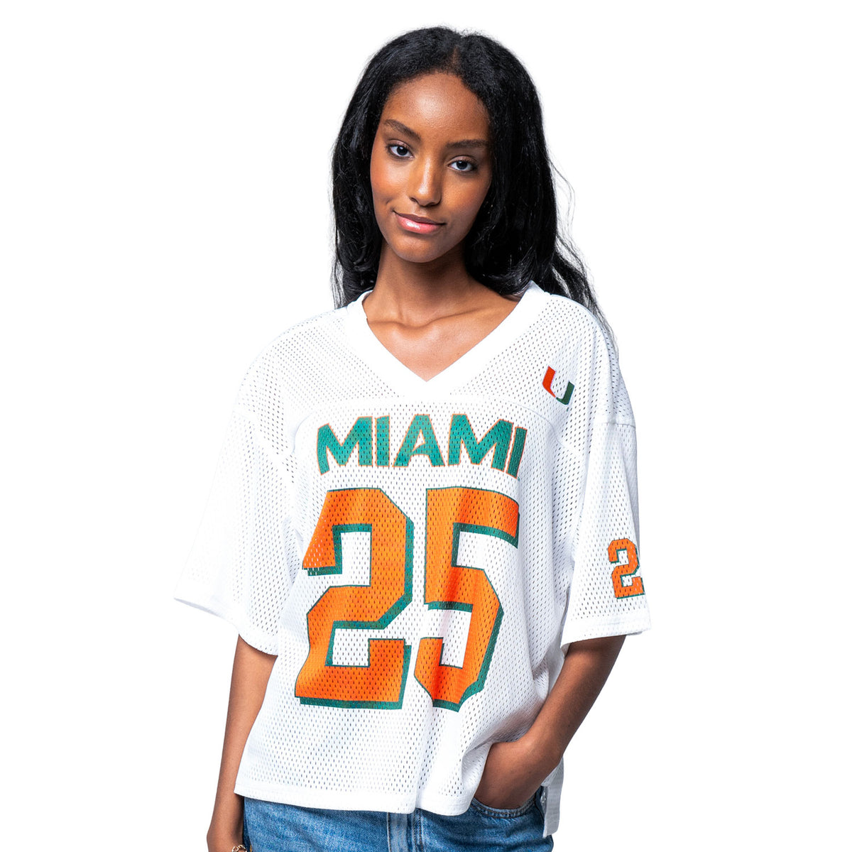ESTABLISHED &amp; CO. Miami Hurricanes Women&#39;s White #25 Classic Football Jersey