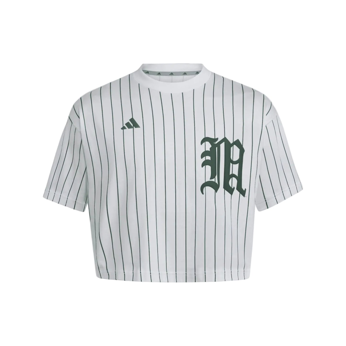 adidas Miami Hurricanes Women's White Pinstripe Old English "M" Baseball Cropped Jersey