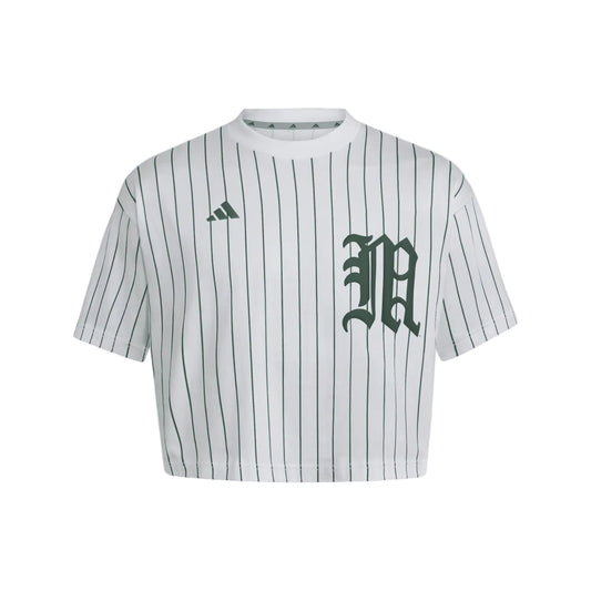 adidas Miami Hurricanes Women's White Pinstripe Old English "M" Baseball Cropped Jersey