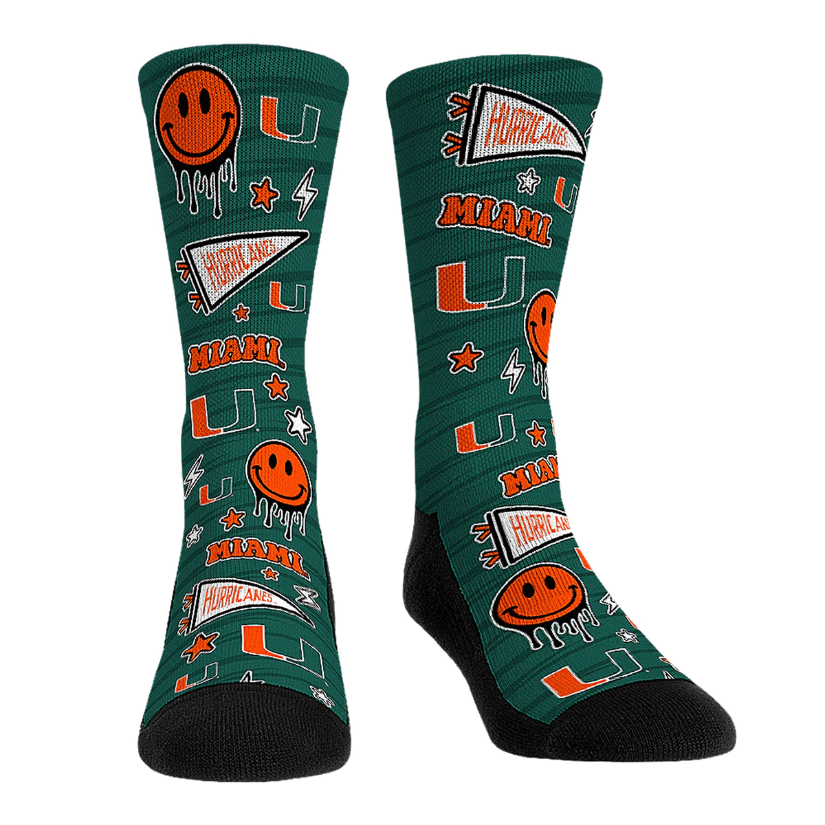 Rock &#39;Em Socks Miami Hurricanes Adult Smiley Crew Socks