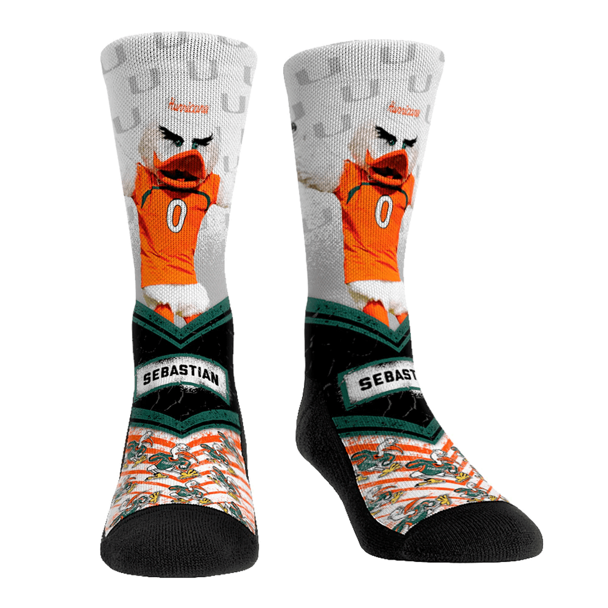 Rock &#39;Em Socks Miami Hurricanes Adult Sebastian the Ibis Mascot Walkout Crew Socks