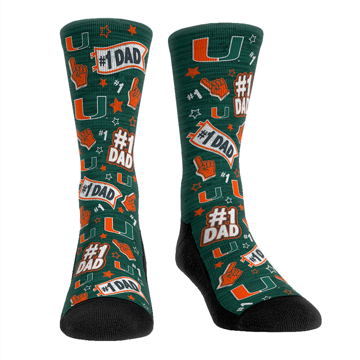 Rock &#39;Em Socks Miami Hurricanes #1 Dad Crew Socks