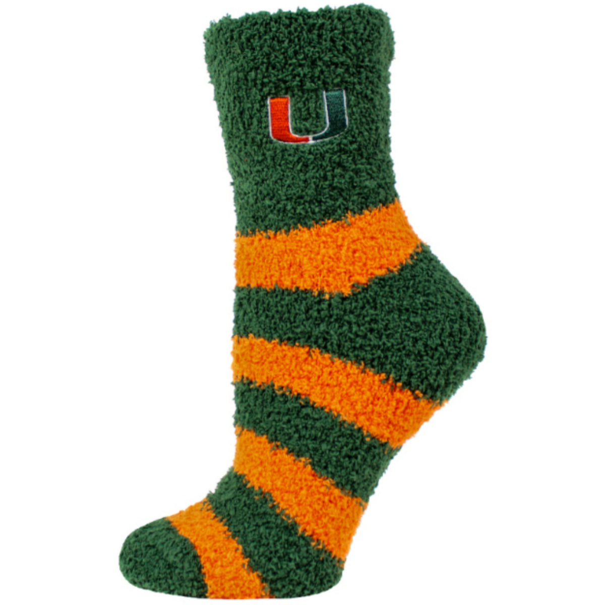 Donegal Bay Miami Hurricanes Green Stripe Fuzzy Socks