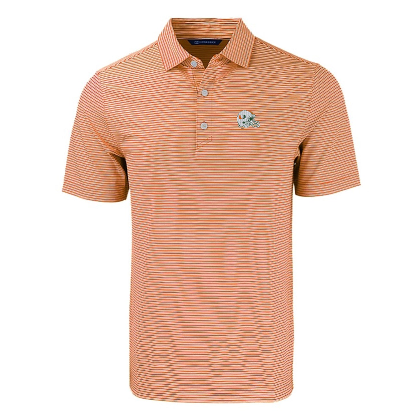 Cutter & Buck Miami Hurricanes Double Stripe Helmet Orange Polo