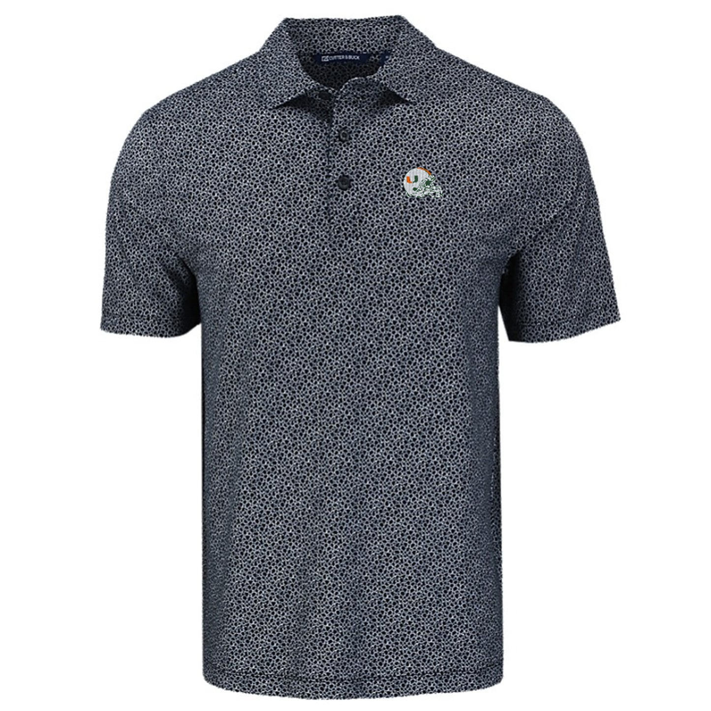 Cutter & Buck Miami Hurricanes Pike Eco Pebble  Black Polo