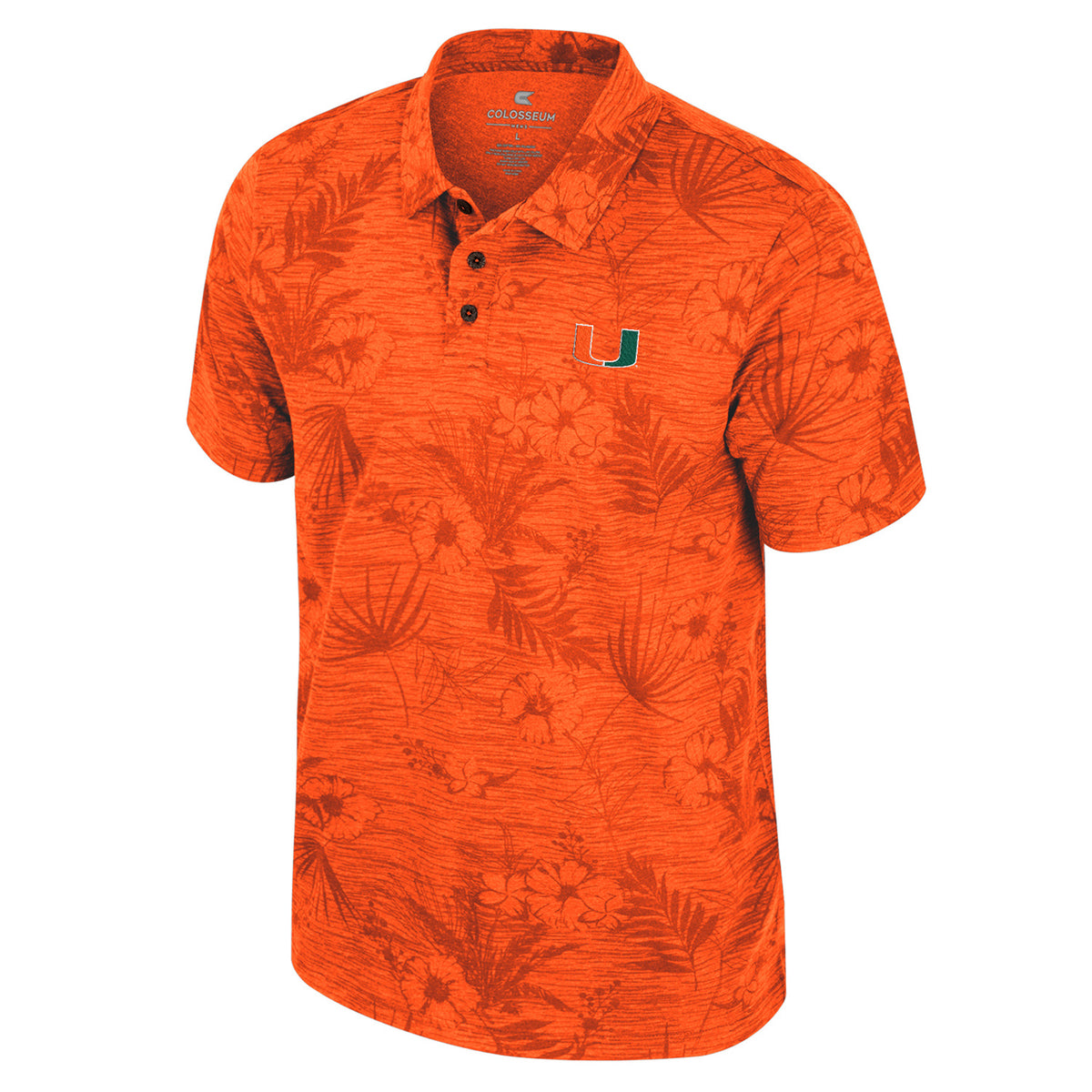 Colosseum Miami Hurricanes Orange U Logo Groves Floral Polo