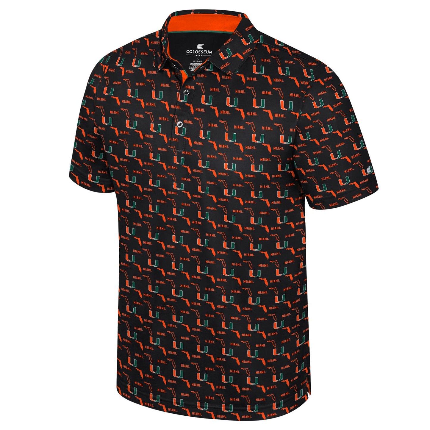 Colosseum Miami Hurricanes Black U All-Over Print Polo