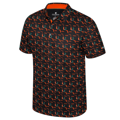 Colosseum Miami Hurricanes Black U All-Over Print Polo