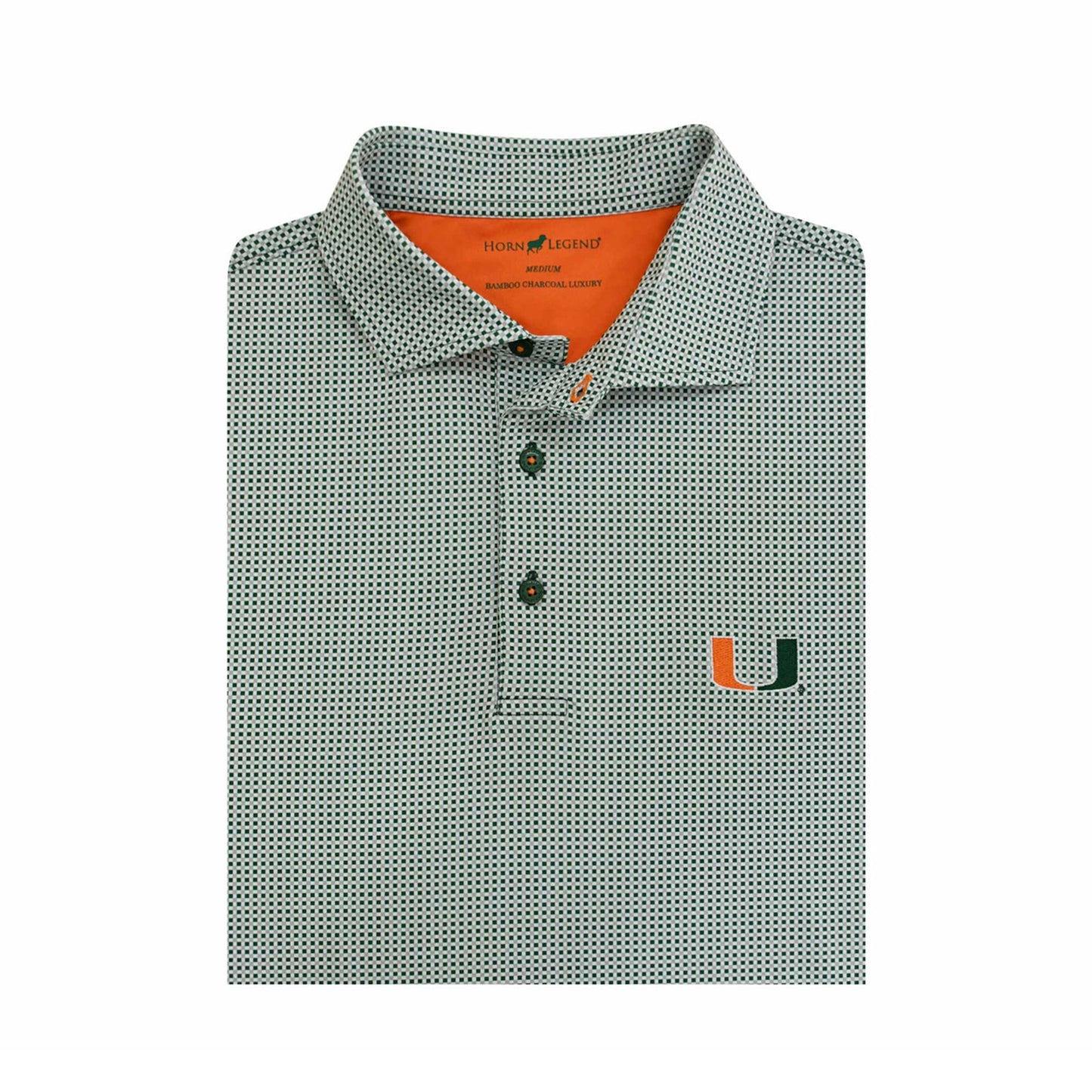 Horns Legends Miami Hurricanes Green Gingham U Performance Polo
