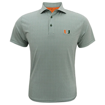 Horns Legends Miami Hurricanes Green Gingham U Performance Polo