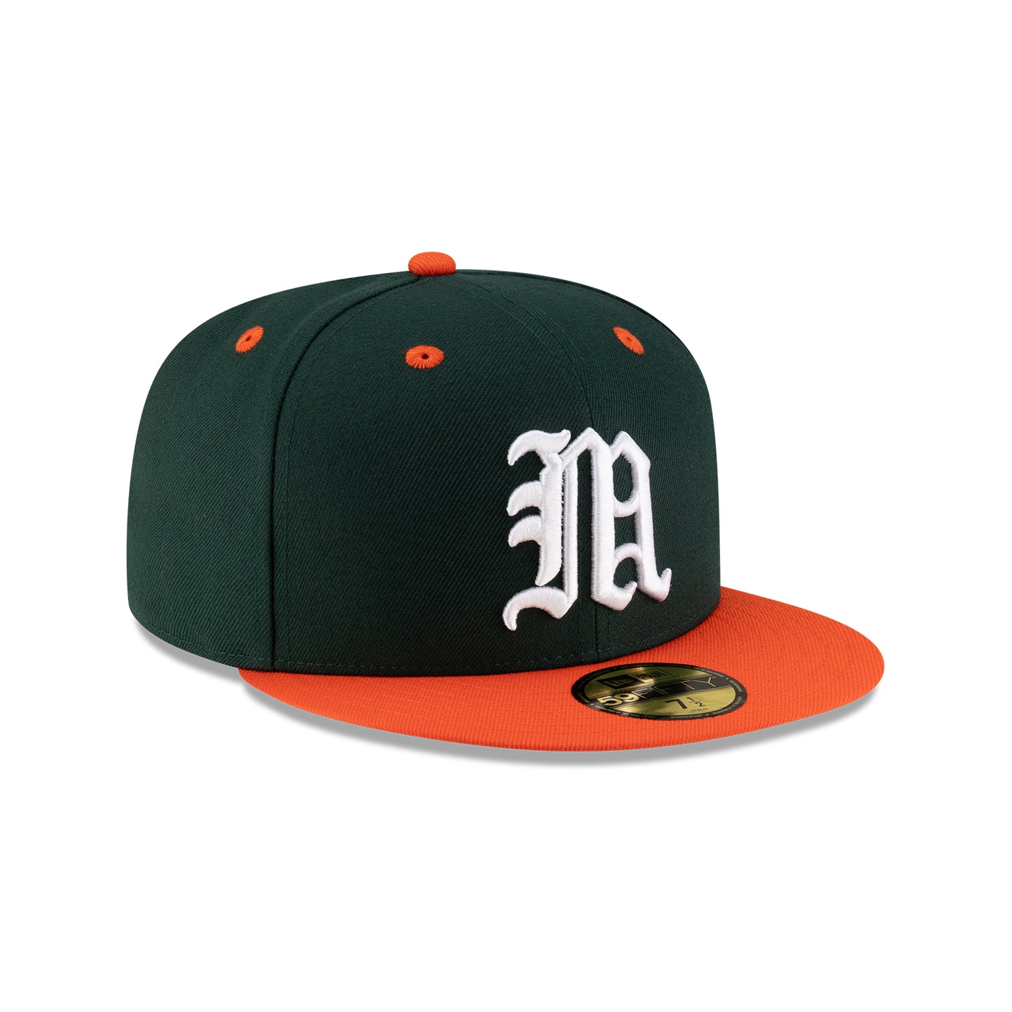 New Era Miami Hurricanes Green and Orange Old English "M" On-Field 59FIFTY Fitted Hat