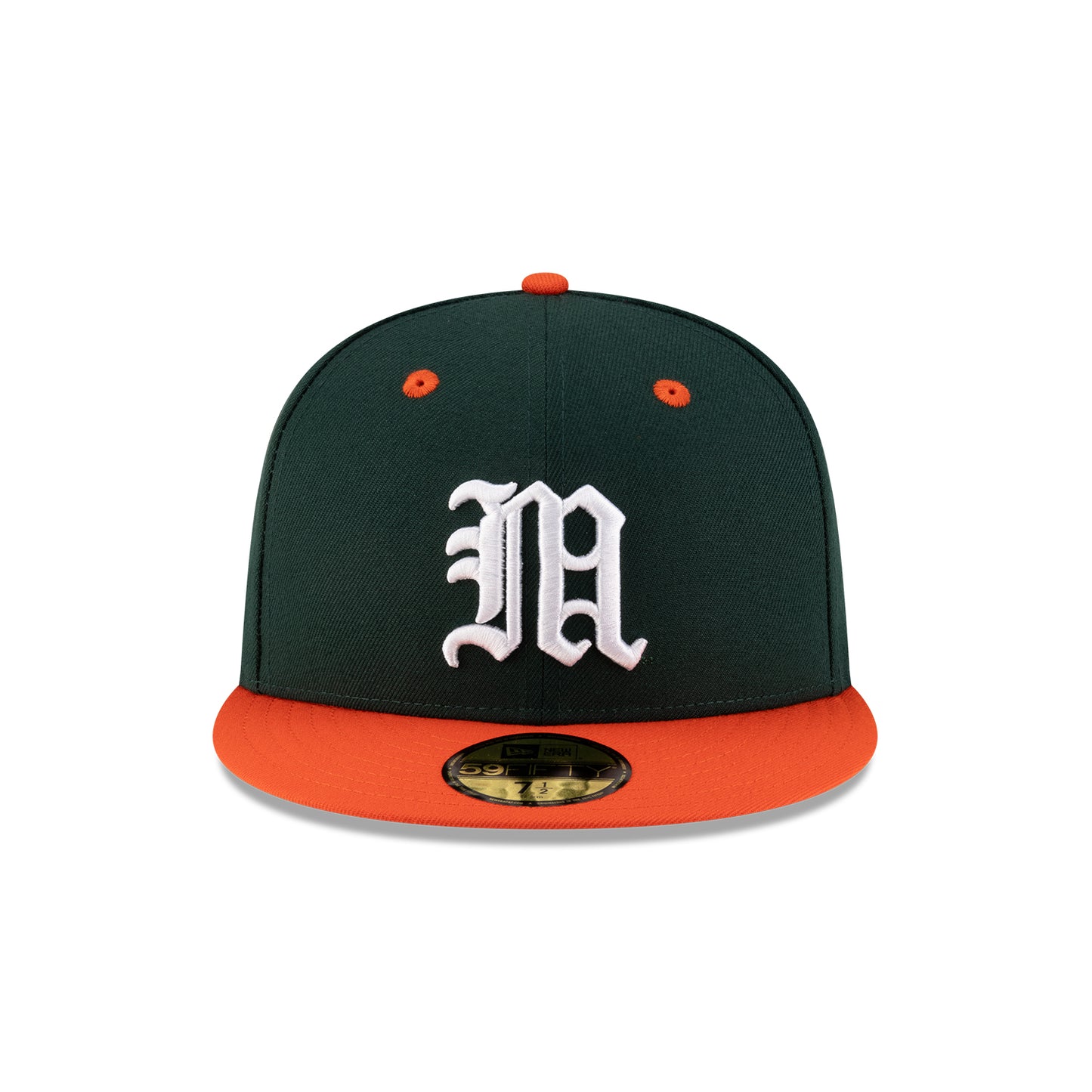 New Era Miami Hurricanes Green and Orange Old English "M" On-Field 59FIFTY Fitted Hat