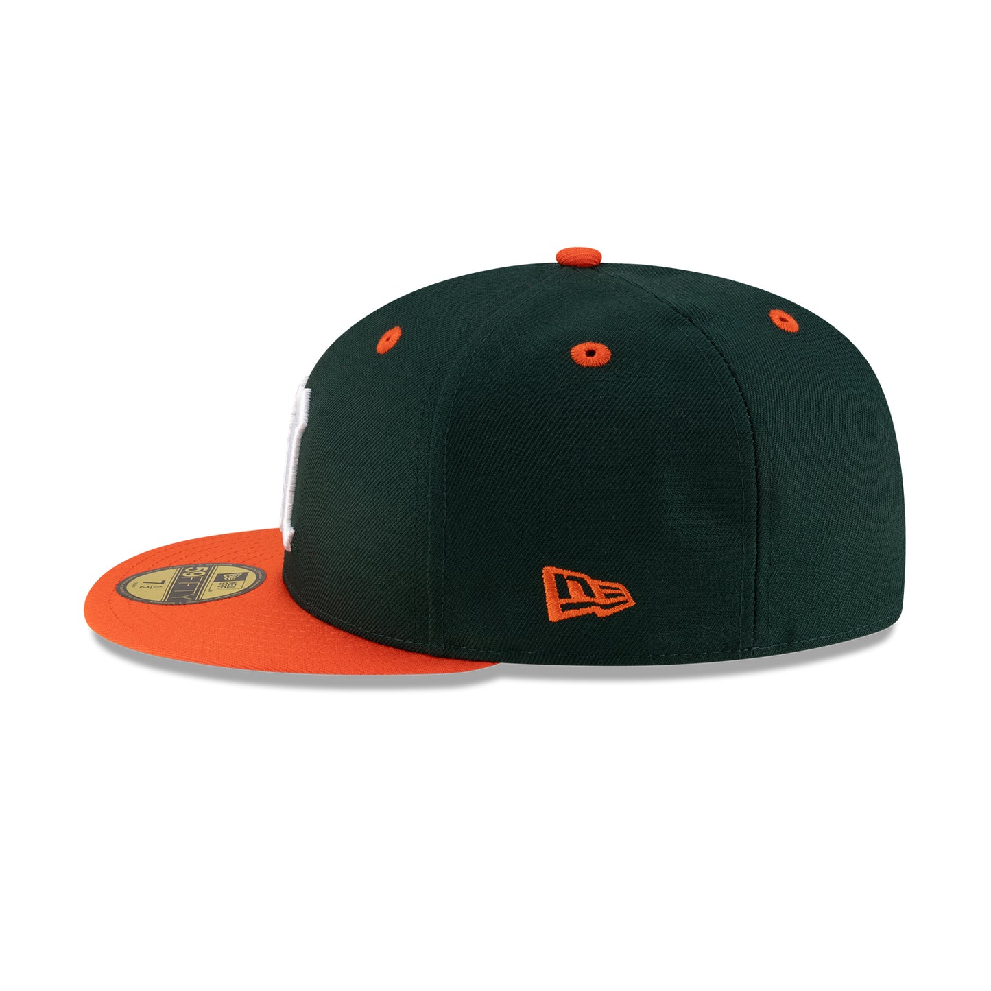 New Era Miami Hurricanes Green and Orange Old English "M" On-Field 59FIFTY Fitted Hat