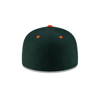 New Era Miami Hurricanes Green and Orange Old English "M" On-Field 59FIFTY Fitted Hat