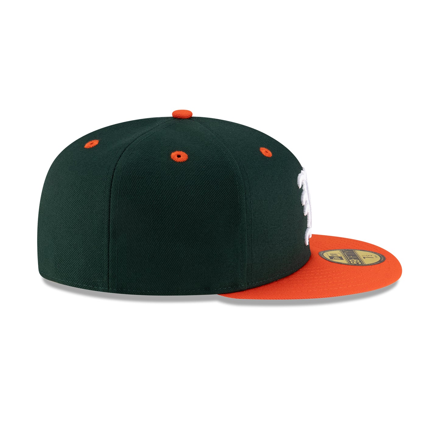 New Era Miami Hurricanes Green and Orange Old English "M" On-Field 59FIFTY Fitted Hat