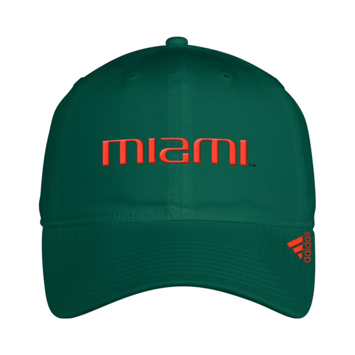 Adidas Miami Hurricanes Adjustable Green Slouch Cap - Front View