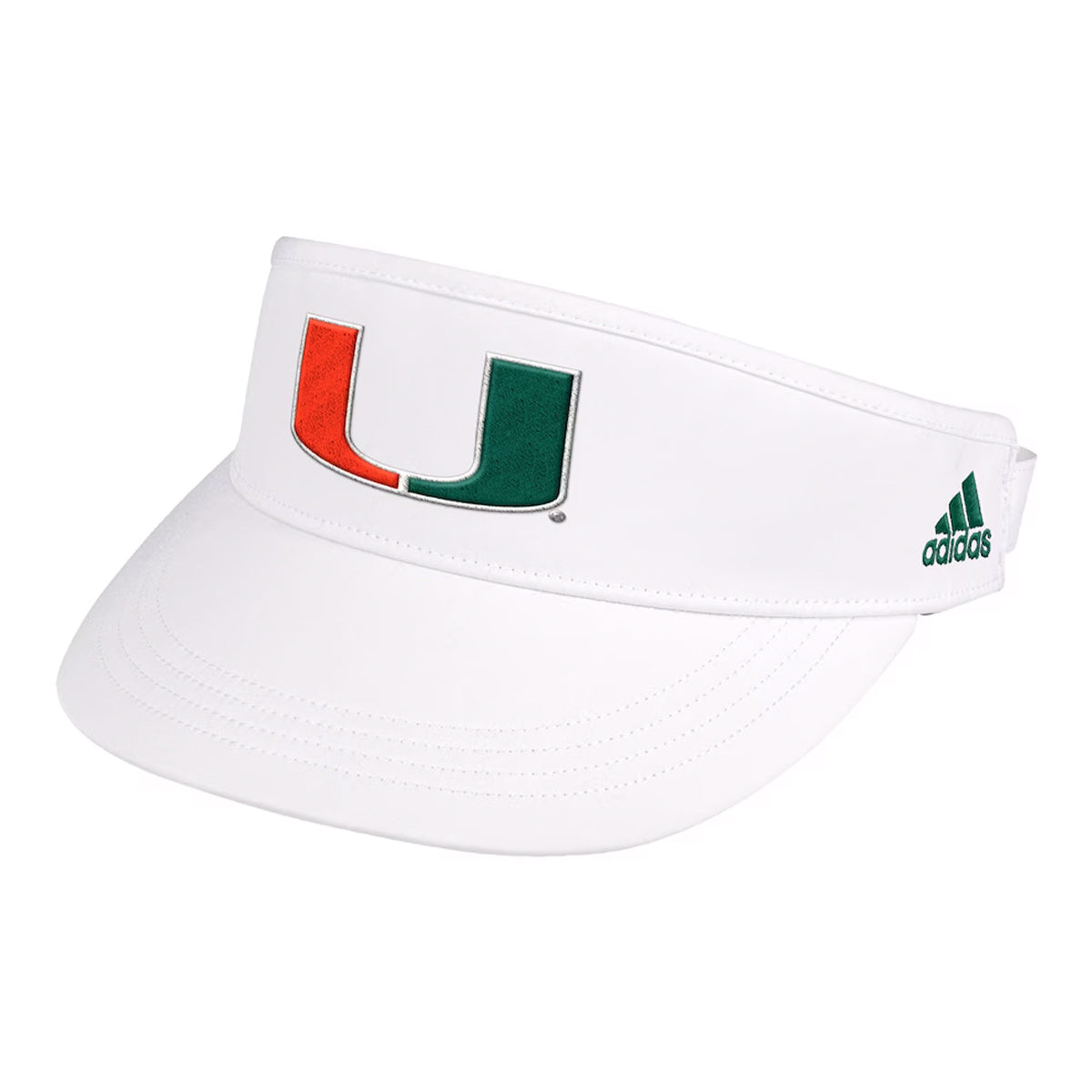 Adidas University of Miami Coaches White Adjustable Visor - Front View