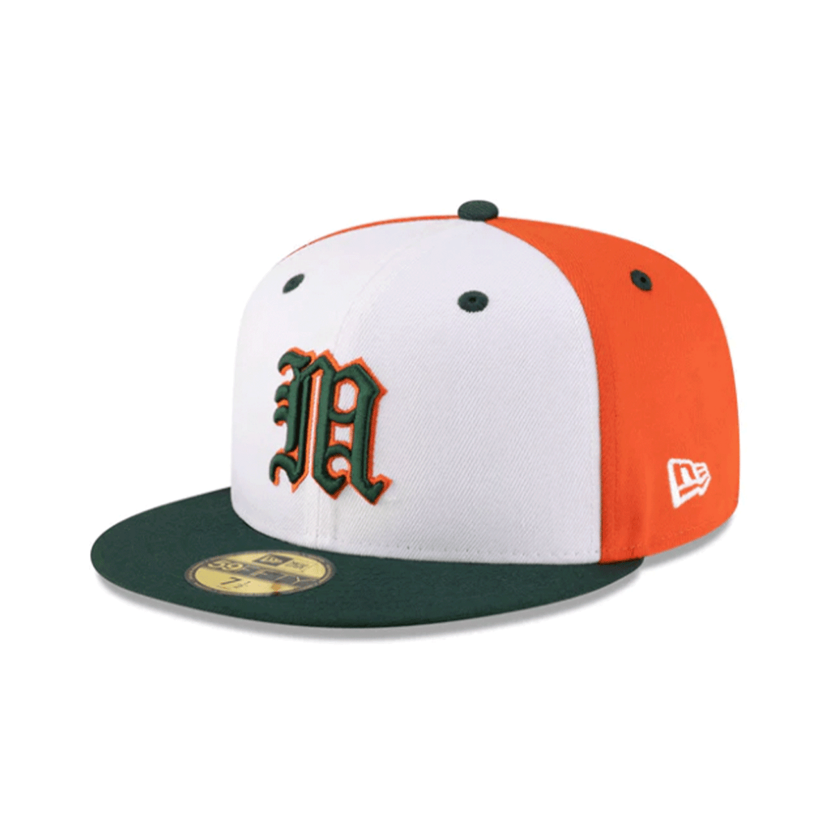 New Era Miami Hurricanes Multi-Color White, Green, and Orange Old English &quot;M&quot; On-Field 59FIFTY Fitted Hat