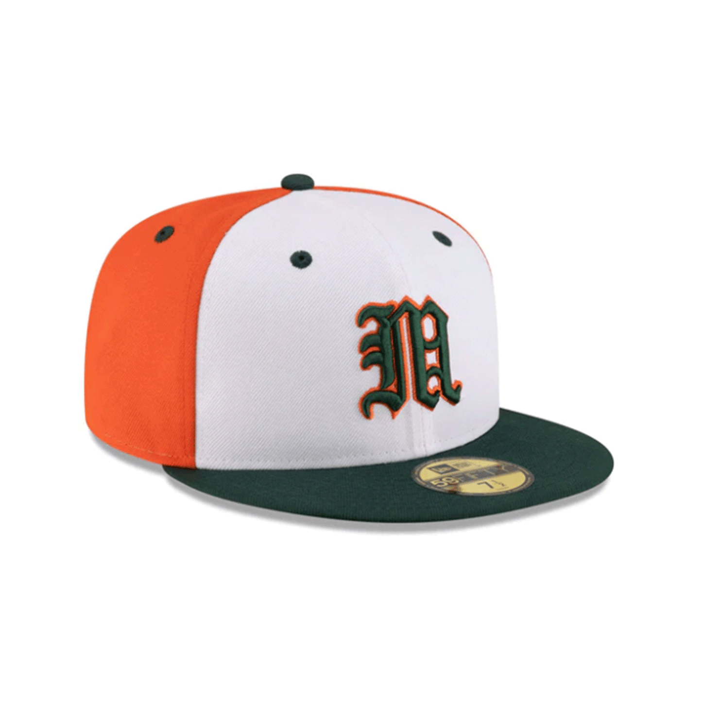 New Era Miami Hurricanes Multi-Color White, Green, and Orange Old English "M" On-Field 59FIFTY Fitted Hat