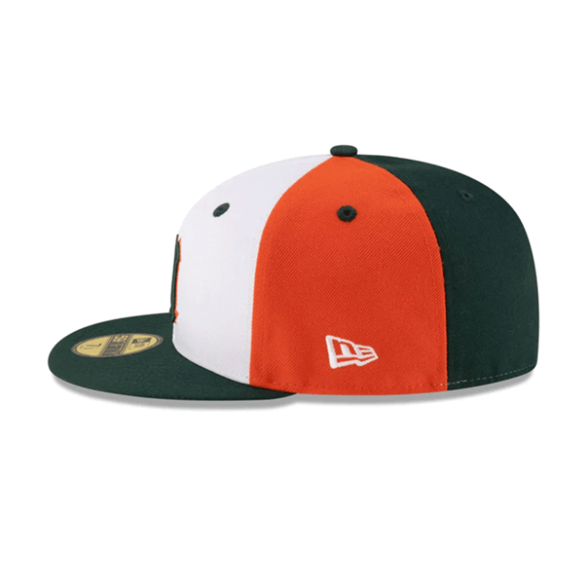 New Era Miami Hurricanes Multi-Color White, Green, and Orange Old English &quot;M&quot; On-Field 59FIFTY Fitted Hat